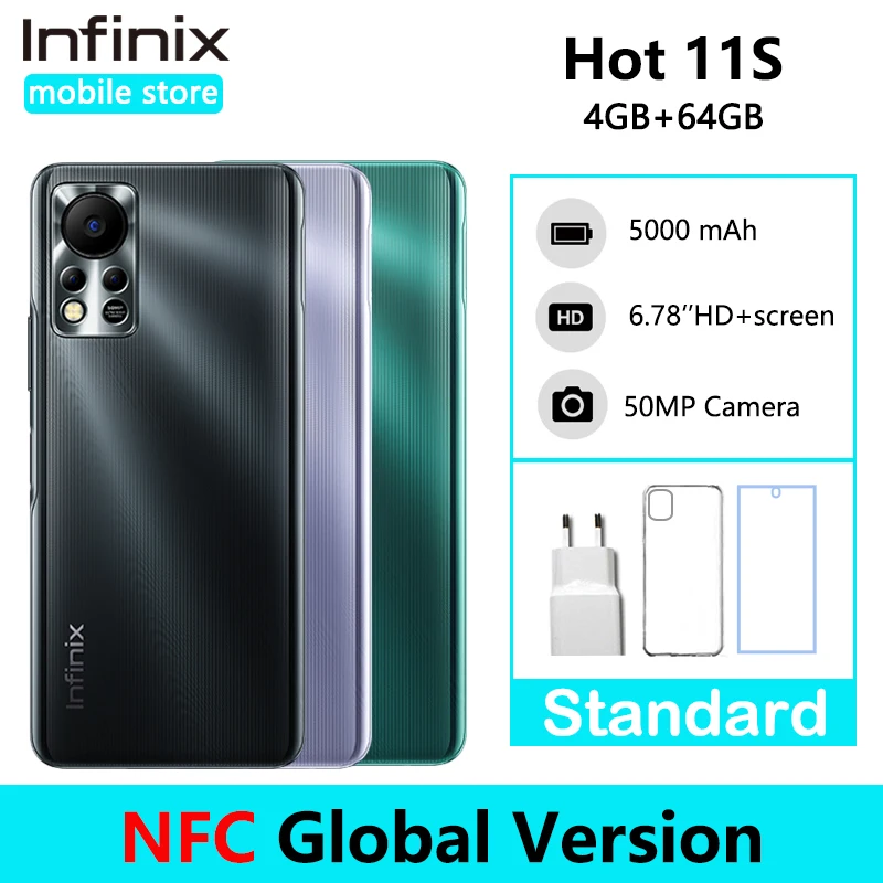 Смартфон Infinix HOT 11S, 4 + 64 ГБ, NFC, 6,78 дюйма, Helio G88, 5000 мАч