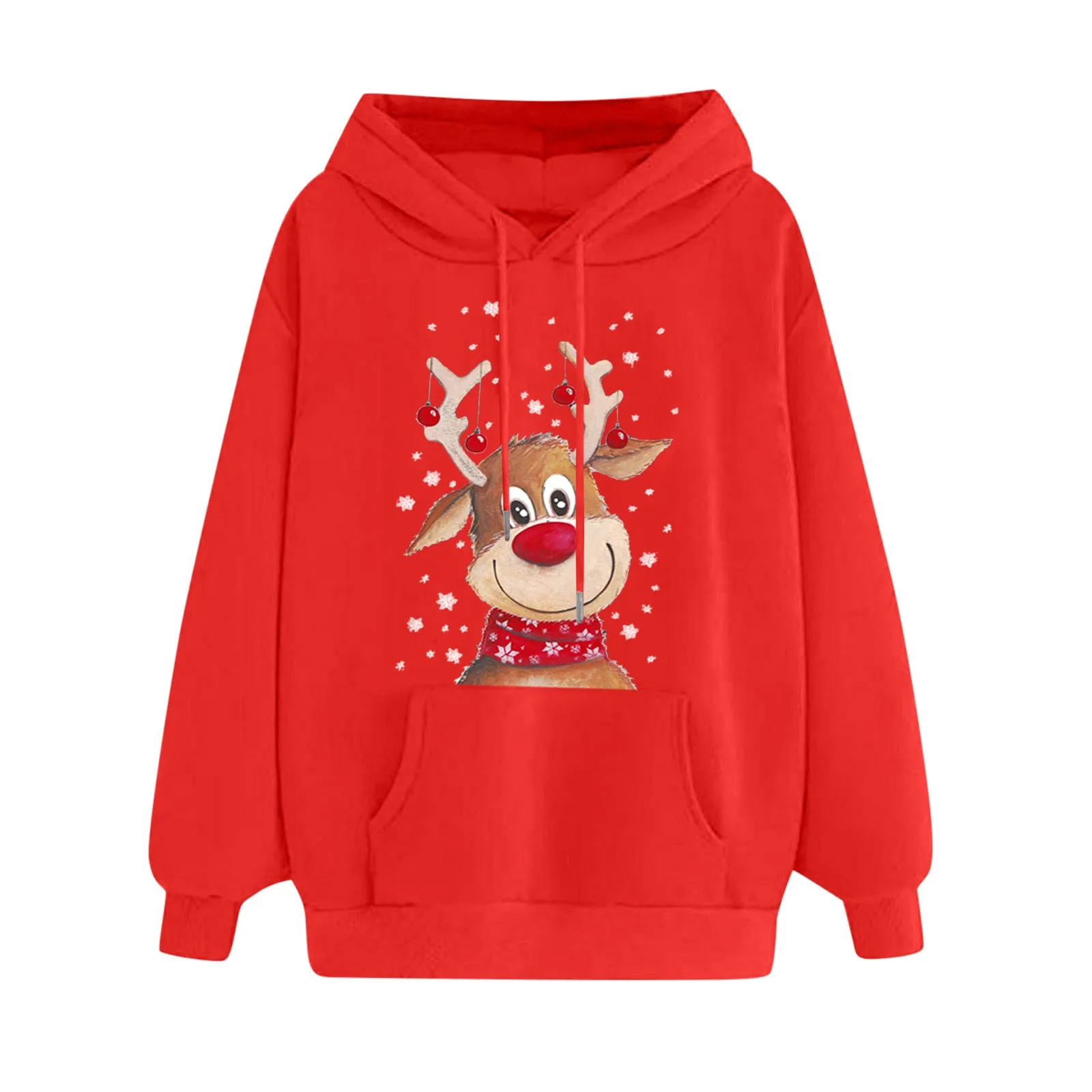 

Women's hooded sweater Christmas reindeer print pocket pullover loose casual ladies 2021 autumn and winter new