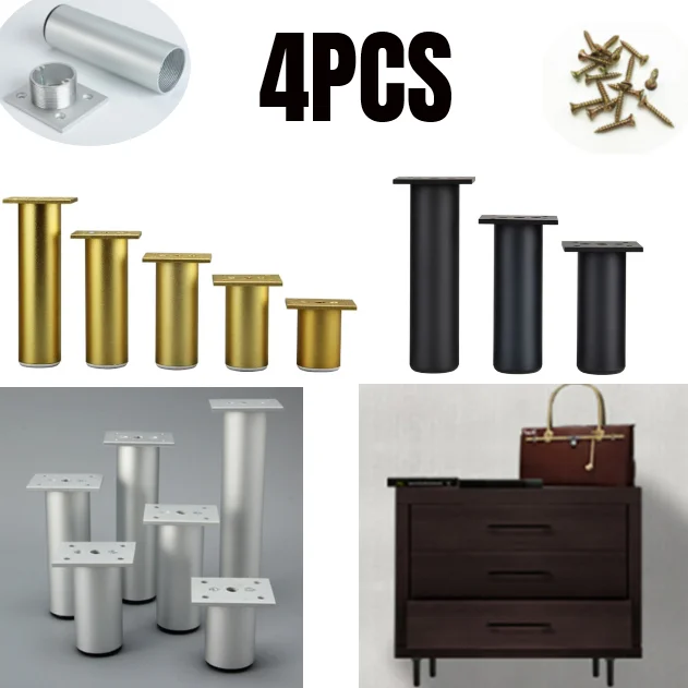 

4PCS Metal Furniture Legs Replacement Adjustable Support For Cabinet Table Sofa Bed TV Stands Aluminum Alloy with Screws60-300mm