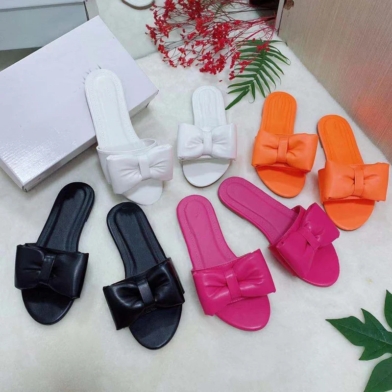 

2021 Summer New Women Sandals Fashion Bow Slippers Outdoor Comfortable Shoes Ins Style Plus Size 42