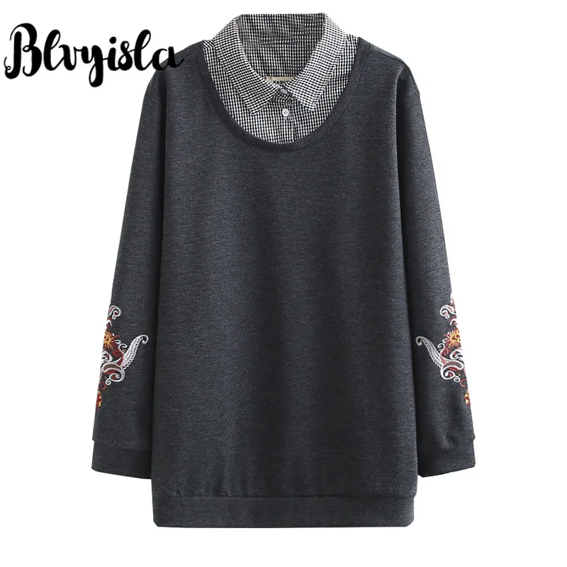 

4XL Aisa Oversize Special Sleeve Embroidery Turn-Down Collar Sweatsuits Women Plus Size Sweatshirts New Style Pullovers