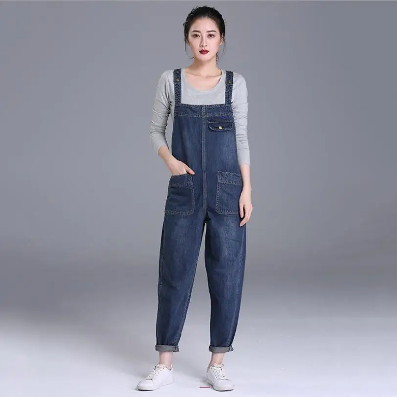 

Plus Size 8XL Women Denim Jumpsuits Loose Casual Jeans Overalls Woman 100kg Fat MM Rompers Suspender Pants 2021 w160