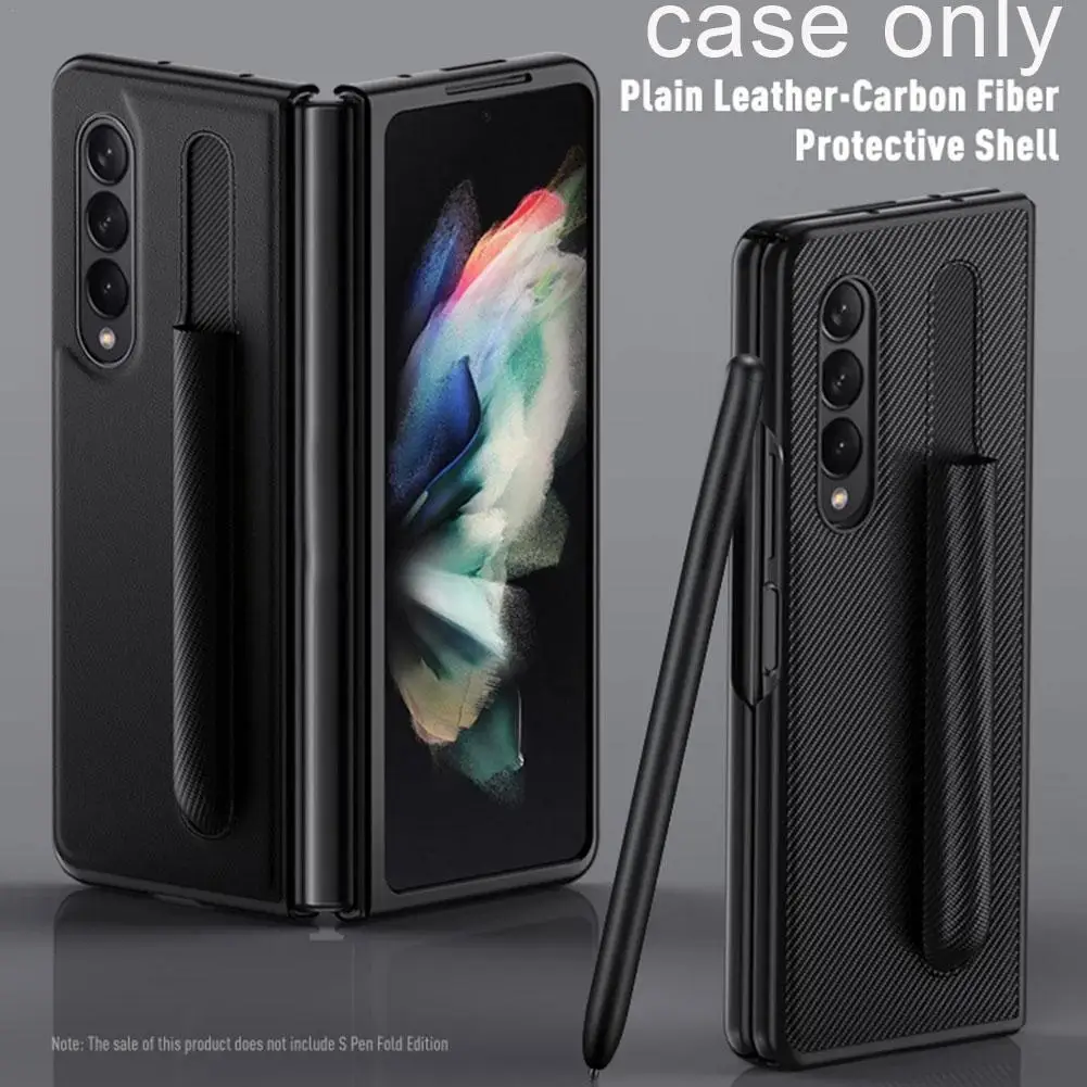 

Anti-Fingerprint Thin Leather Case for Samsung Galaxy Z Fold 3 5G Fold3 Fashion Pen Holder Design Phone Cover
