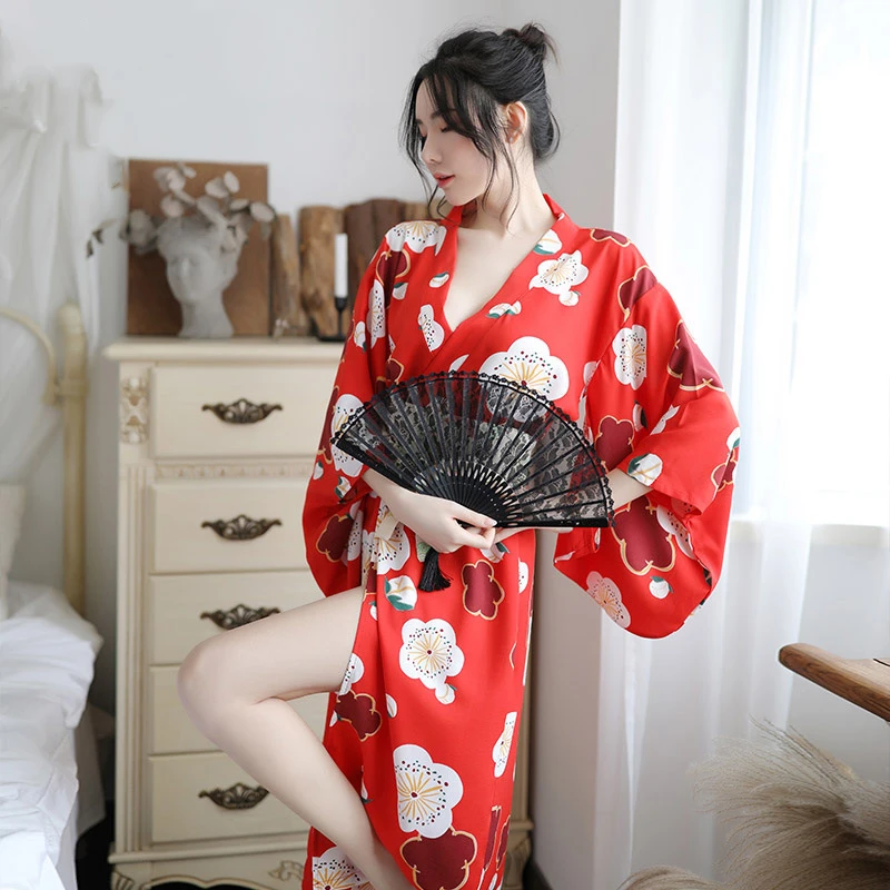 

Sexy Kimono Dress Japan Style Cherry Blossoms Uniform Japanese Traditional Kimono Women Bathrobe Nightdress