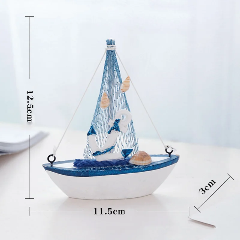 

Vintage Mediterranean Style Marine Nautical Wooden Blue Sailing Boat Ship Wood Crafts New Design