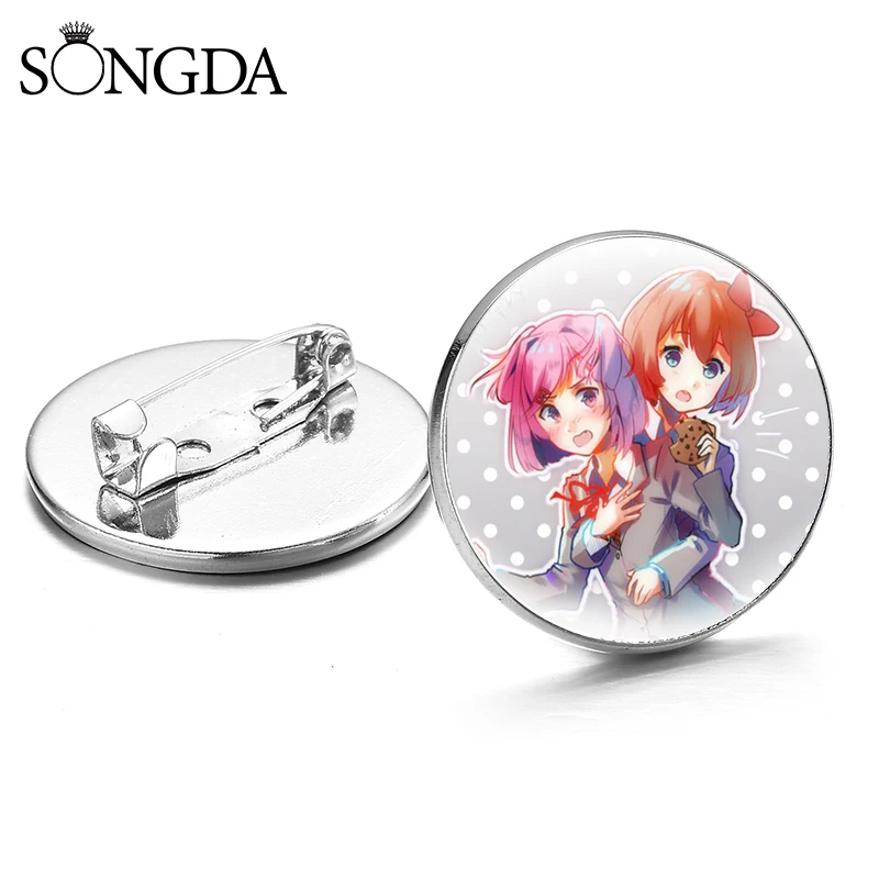 

Anime Doki Doki Literature Club Pins Brooches Monika Sayori Natsuki Cute Cartoon Figures Badges Glass Cabochon Clothes Jewelry