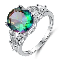glamour lady ring rainbow zircon round fashion creative closed metal ring colorful decoration set party wedding jewelry gift