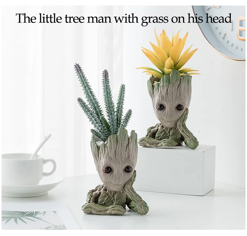 Strongwell Flowerpot Baby Groot Pen Pot Holder Plants Flower Pot Cute Action Figures Toys for Kids Gift Desktop Decoration