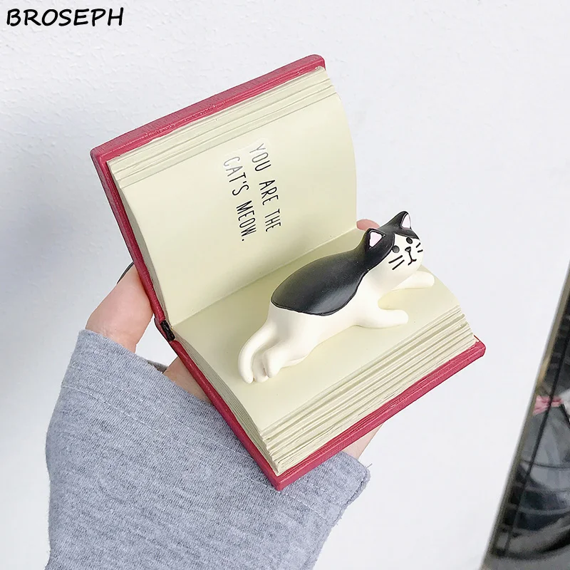 ins creative cute cartoon cat book computer phone holder resin crafts ornaments phone stand gift for friend girlfriend family free global shipping