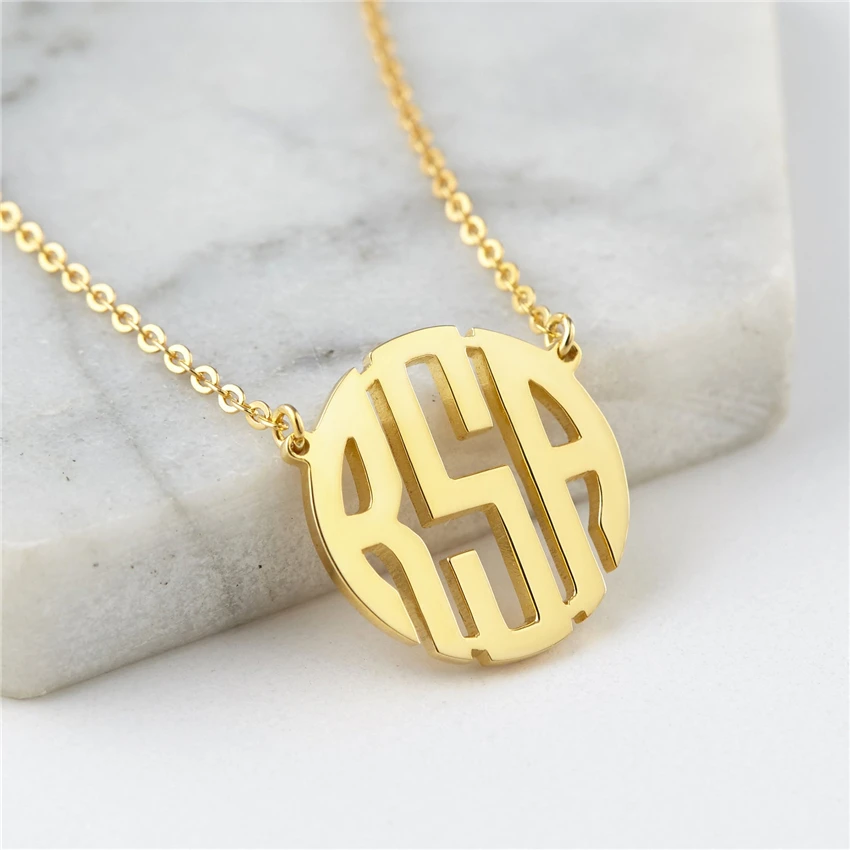 

Personalized Monogram Initial Necklace Choker Stainless Steel Chain Gold Custom Pendant Necklace Women Statement Jewelry BFF