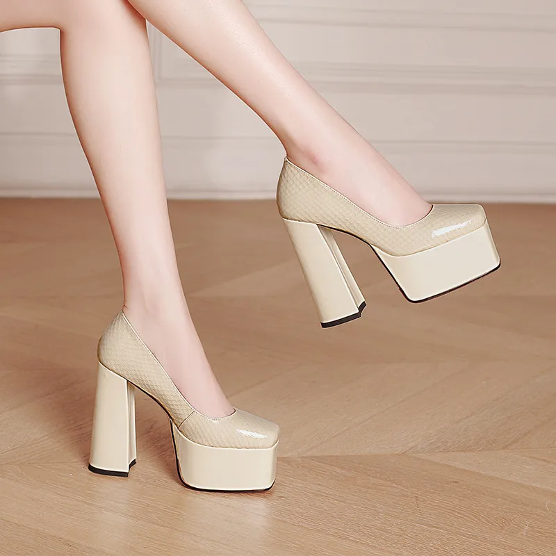 

2021 Newest Pumps Women Patent Leather Single Shoes European Style Sexy Super High Heels Platform Shoes Women Prom Shoes