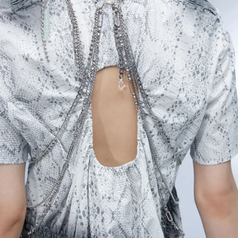 

XITAO Irregular Splicing Pleated Dress Hollow Put Fashion Contrast Color Print Loose Women Casual Summer All-match WLD6370