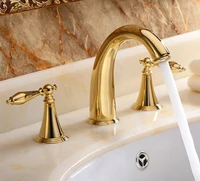 european brass washbasin faucet bathroom toilet three hole washbasin golden hot and cold faucet set bathroom accessories set
