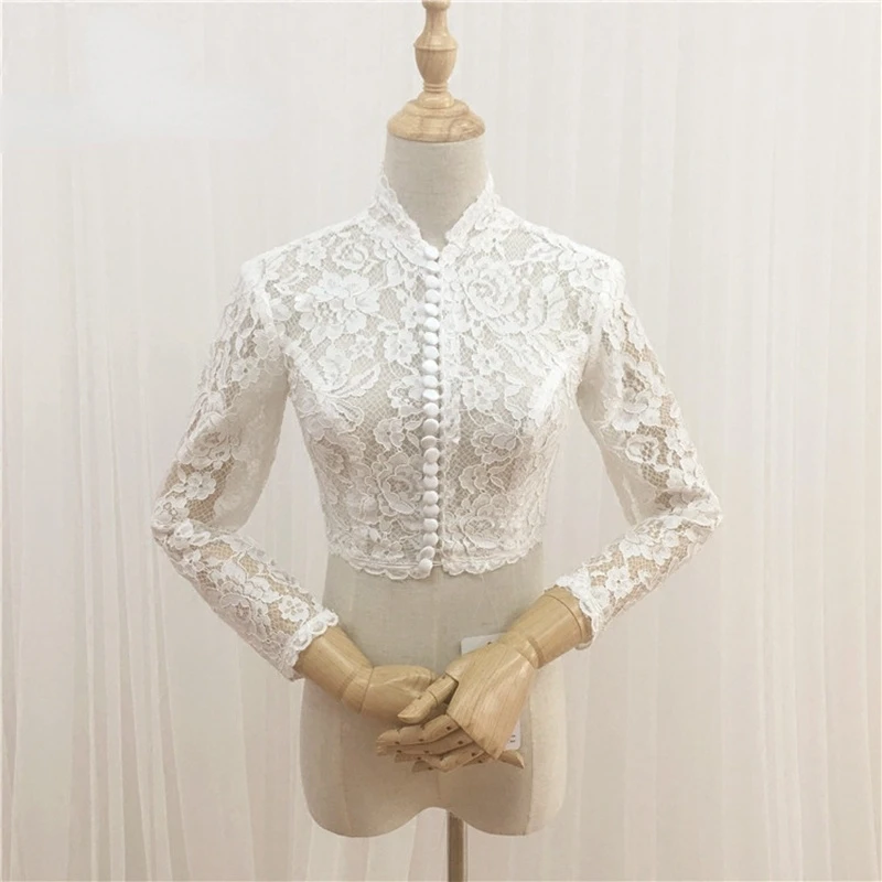 

Elegant Bride Jacket Long Sleeve White Ivory Lace Bolero Wedding Wrap 2020 Bridal Capes Wedding Accessories