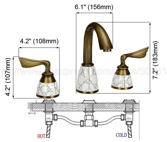 Античная латунь ванная комната кран для горячей и холодной смеситель раковины с