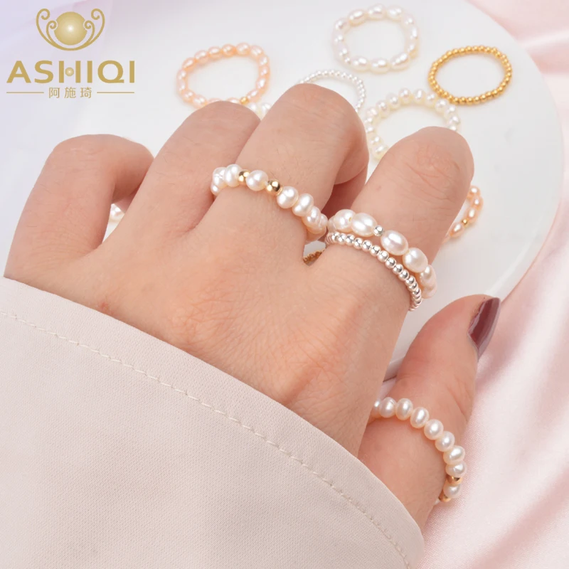 ASHIQI модные 3-4 мм Мини Маленькие натуральные кольца из пресноводного жемчуга для женщин Настоящее серебро 925 пробы ювелирные изделия для женщин подарок
