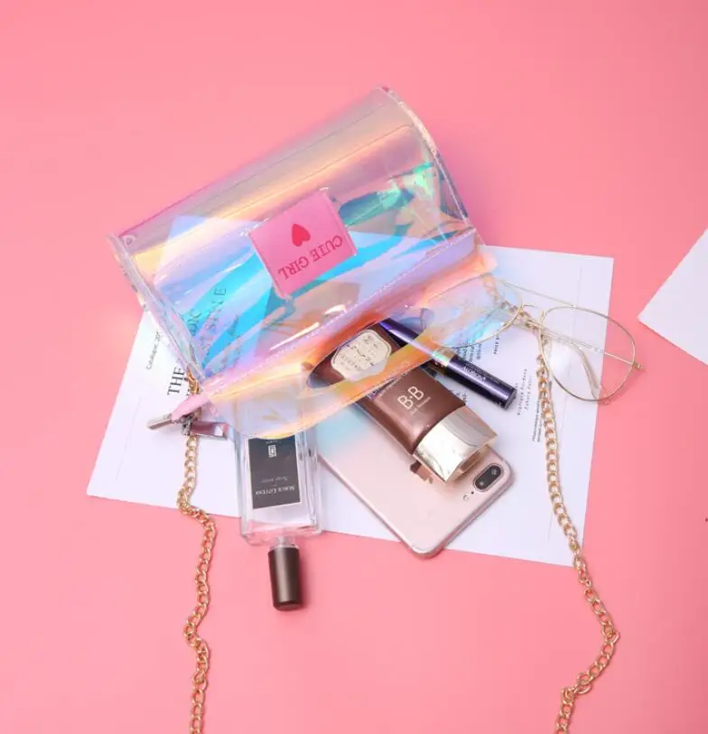 Женская прозрачная сумка-мессенджер разноцветная блестящая сумка через плечо из