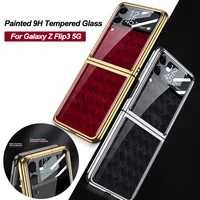 luxury back screen tempered glass case for samsung galaxy z flip 3 5g plating hard protection cover for samsung z flip3 5g case
