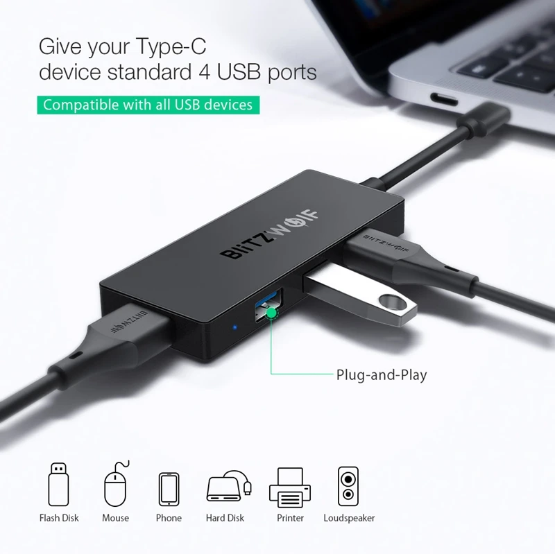 Мини USB 3 0 концентратор BlitzWolf 4 порта питания OTG с микро интерфейсом для MacBook