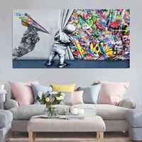 abstract graffiti poster on the wall art picture cuadros home room decor behind the curtain banksy street art canvas painting