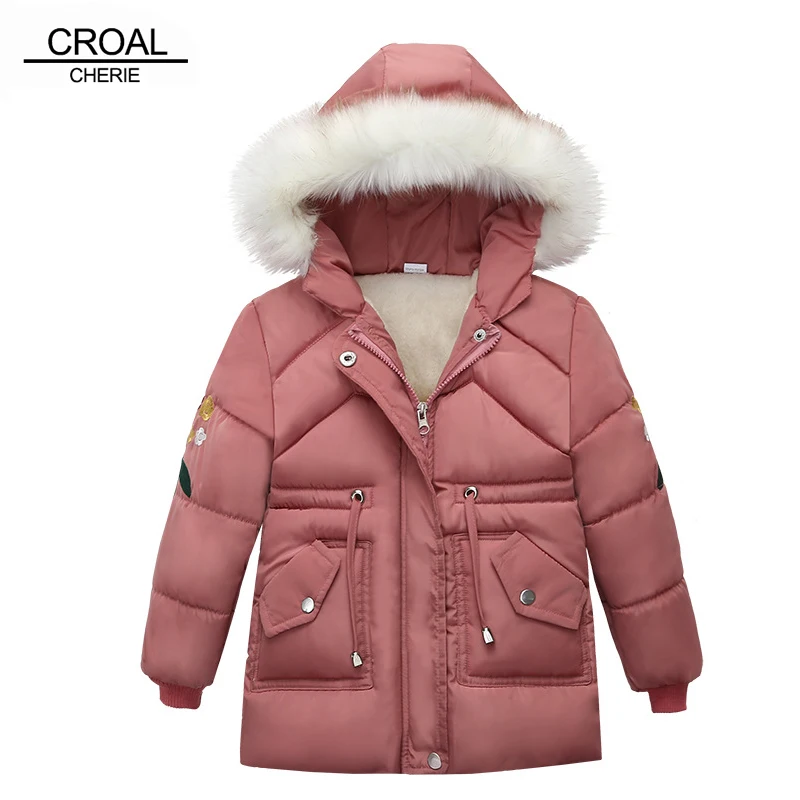 Длинное пальто CROAL ручной работы для девочек верхняя одежда с цветами меховая