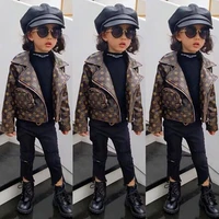 autumnwinter leather jacket baby girlboy kids coat cool brown coat clothing faux leather letter thick jacket child outerwear