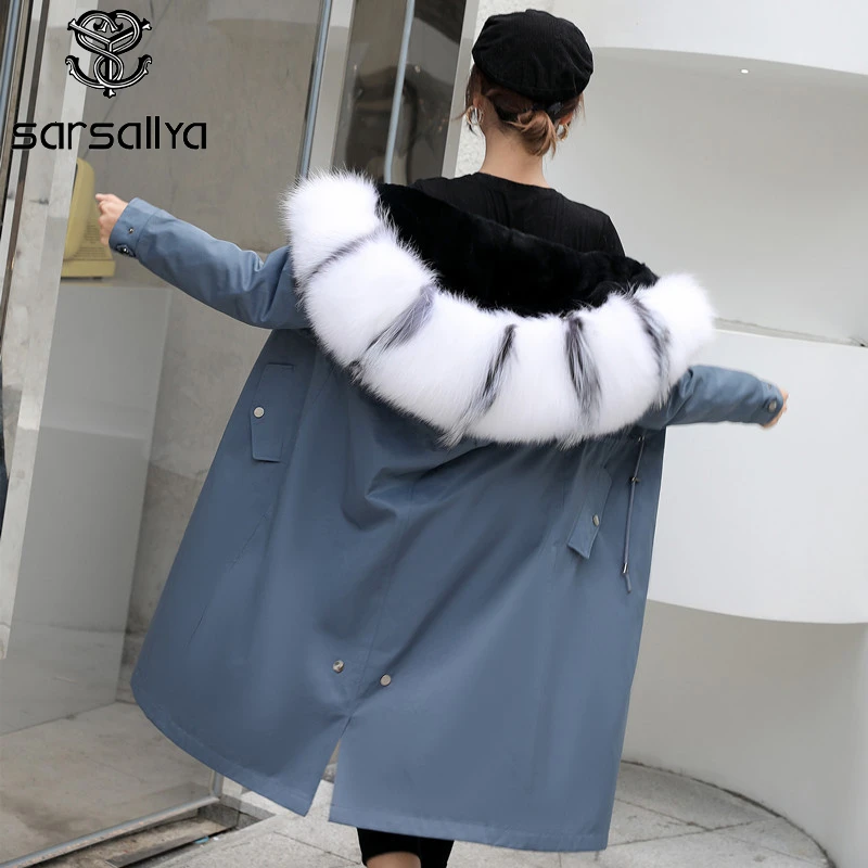 Пальто с натуральным мехом Женская парка из натурального Лисьего меха зимнее