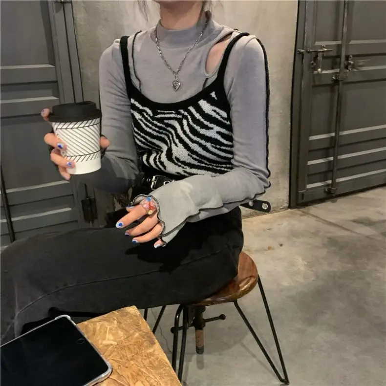 Women Corset Tops 2021 Zebra Pattern Knitted Camisole Women's Short Small Slip Top Tank Camis Crop Top For Women images - 6