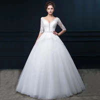 vnaix w2092 elegant vestido de noiva v neck half sleeves beaded belt floor length sexy lace ball gown wedding dresses 2016