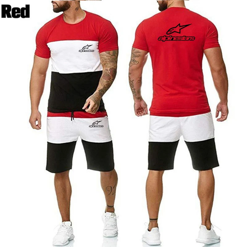 

Fashion Alpinestars t-shirt Shorts Set Men Summer 2pc Tracksuit+Shorts Sets Beach Mens Casual Tee Shirts Set Sportswears S-5XL