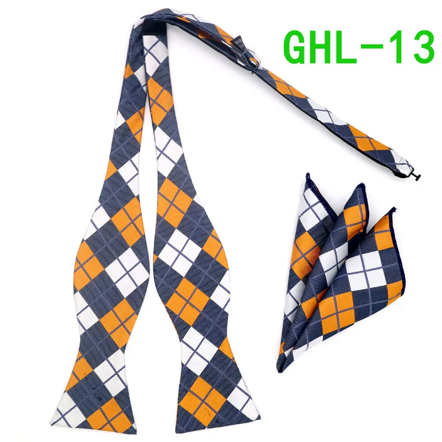 GHL 13 GHL1-20 шелковый галстук-бабочка, деловой галстук-бабочка, Мужской винтажный галстук-бабочка в полоску с узором пейсли, в горошек, Свадебный галстук-бабочка, карманный квадратный платок, набор - Цвет: GHL 13