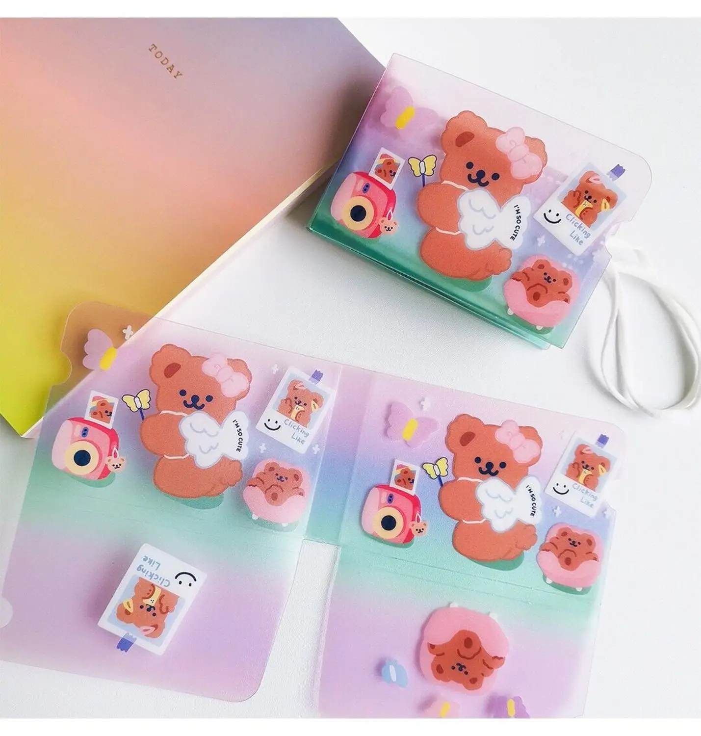 

8pcs/Set Cute Bear Fold Pockets Household Storage Bag Korea Fashion Cartoon Coin Purse Kawaii Case Mask Storage Folder