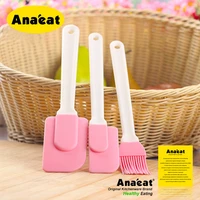anaeat 3 pcsset food grade popular pink silicone cake cream spatula baking pastry oil brush