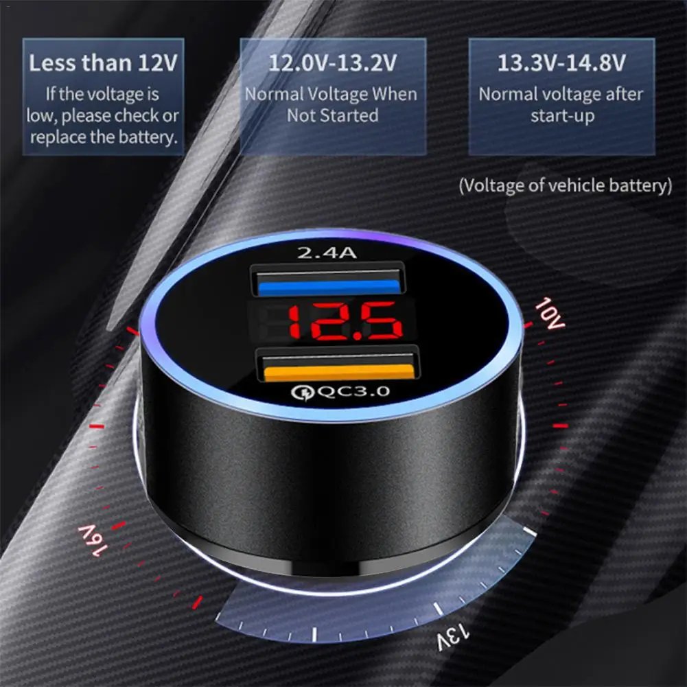 car charger 3 1a digital display dual usb car charger qc 3 0 usb 12v car adapter cigarette lighter voltage meter temperaturevol free global shipping