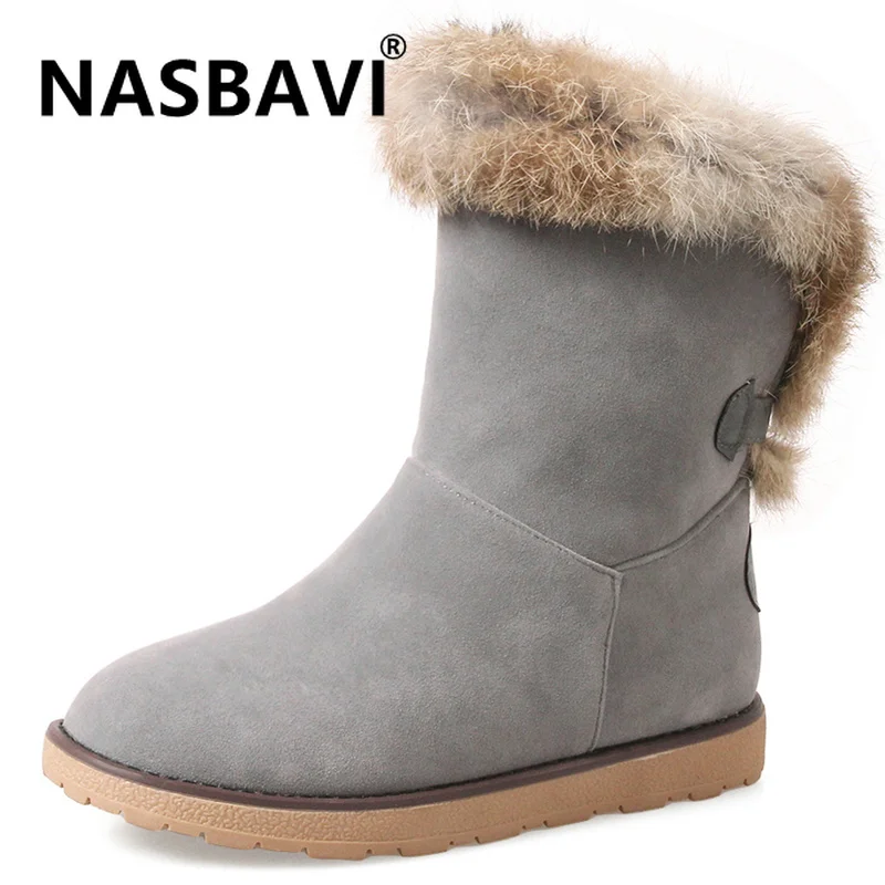 Новинка 2019 теплые плюшевые зимние сапоги NASBAVI Женские однотонные из кроличьего