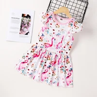 summer dress for girls animal flamingo print flying sleeve girls dresses cotton breathable soft kids dresses baby clothes 0 6y