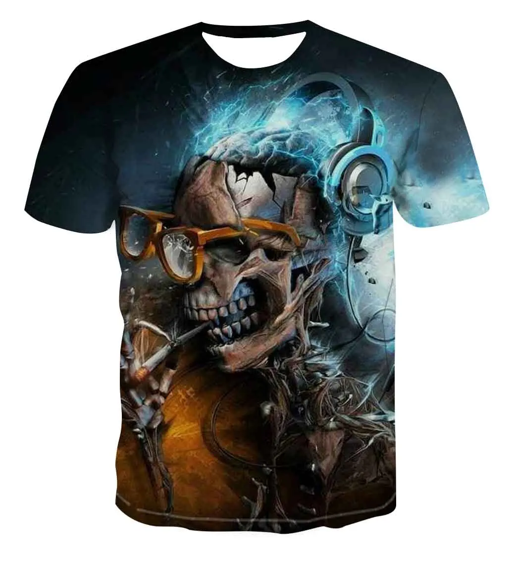 

Fashion Summer T-Shirt Men 2021 3D Skull Printing Men's Shirts Breathable Streetwear Splicing Printing T Shirt Men110-6XL
