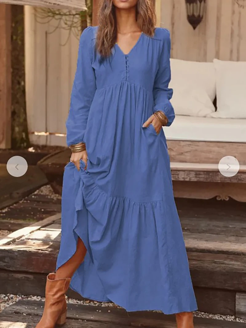 Сезон весна-осень Повседневные с длинным рукавом Плиссированные Вечерние Платье