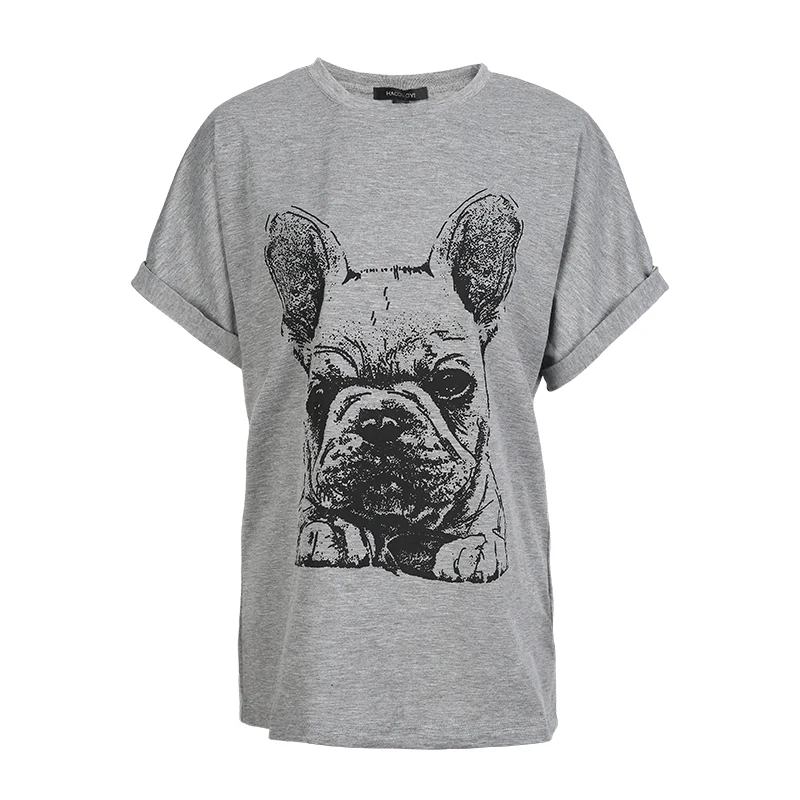 

U-SWEAR 2020 New Fashion Women Sweet T-shirts O-neck Short Sleeve Cartoon Bulldog Print Female Tops Loose Casual T-shirts