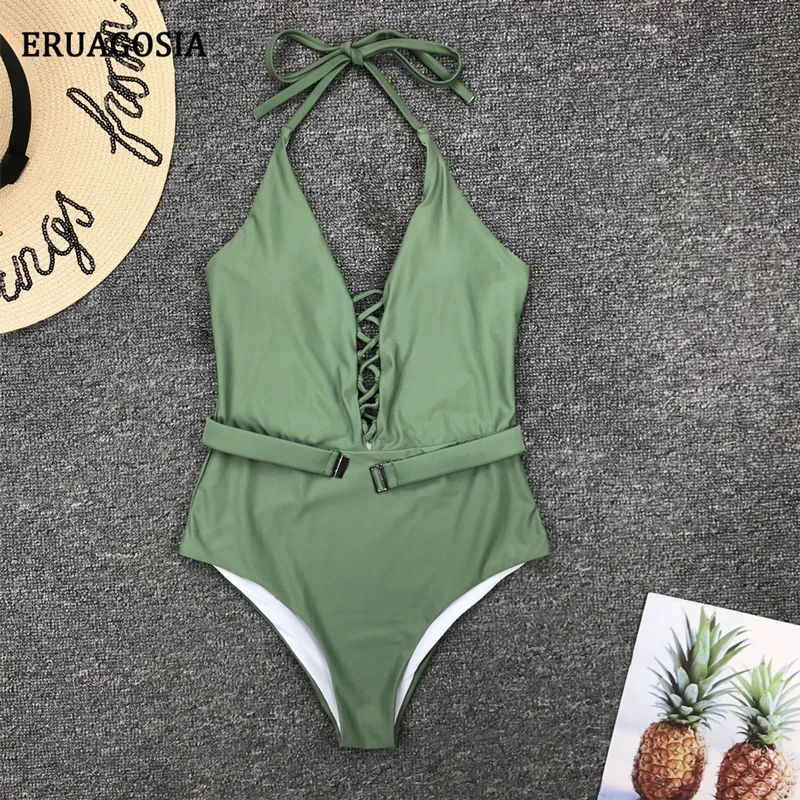 Женский слитный купальник с чашками пуш ап V образным вырезом и открытой