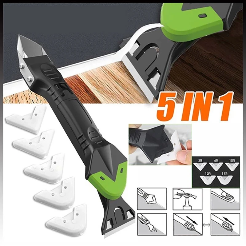 

5 In1 Silicone Remover Sealant Smooth Scraper Caulk Finisher Grout Kit Tools Floor Mould Removal Hand Tools Set Accessories