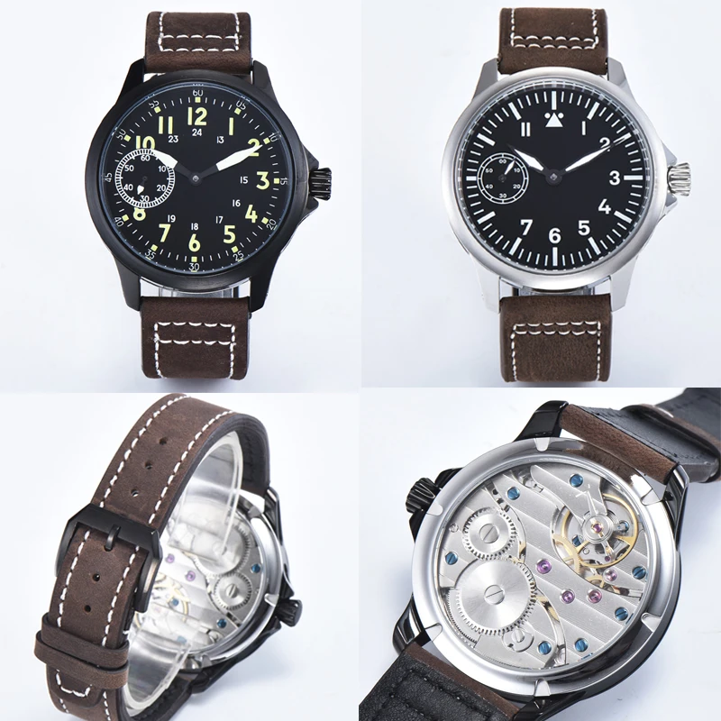 Часы мужские механические с черным циферблатом и чехлом из стали 6497 | Наручные