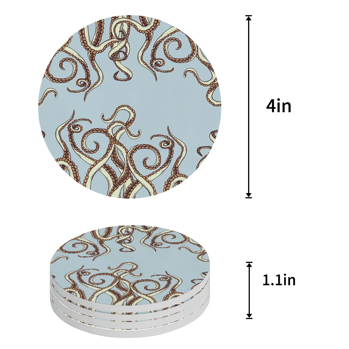 Tentacle Octopus Art Placemat Ceramic Drink Coasters Table Decoration Absorbent Moisture |