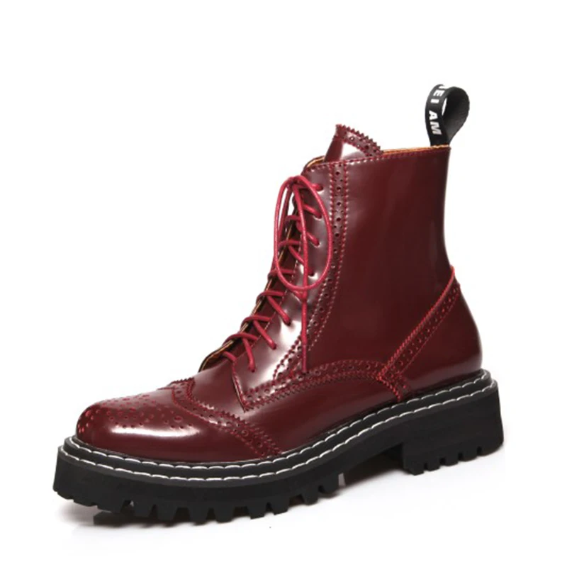 

Dilalula Real Leather Oxford Women Ankle Boots Med Heels Autumn Winter Short Motorcycle Boots Ladies Leisure Walking Shoes Woman