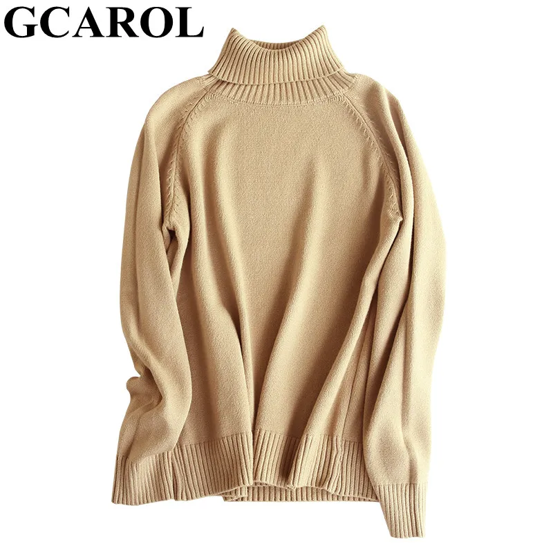 

GCAROL 2021 осень зима женский свободный свитер с высоким воротом оверсайз корейский вязаный джемпер из шерсти элегантный базовый вязаный пулов...