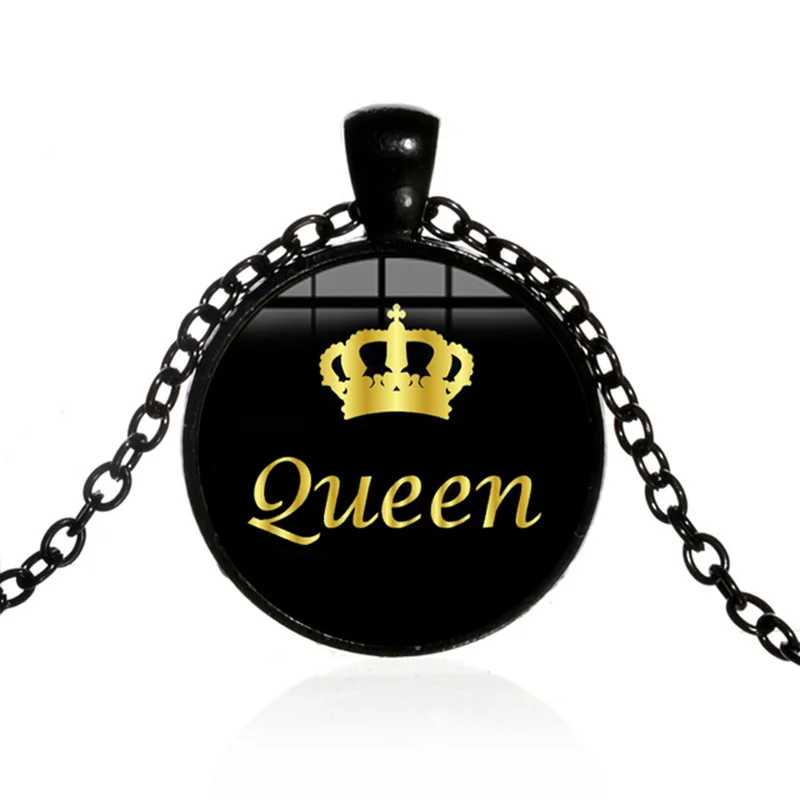Массивное ожерелье Her King His Queen модное золотого цвета с принтом короны травы
