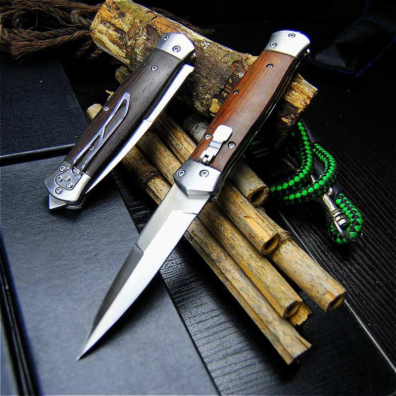

7CR13MOV Folding Knife Door Frame Wooden Handle Military Hunting Tactical Survival Clasp-Knife EDC Military Hunting Knife