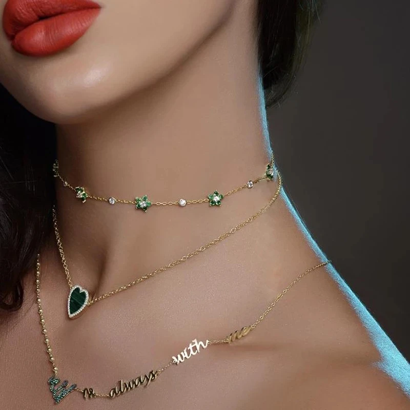 Wholesale Summer New Design Women Girl Jewelry Minimal Delicate Cute Lovely Flower Charm Rainbow Colorful CZ Link Chain Necklace