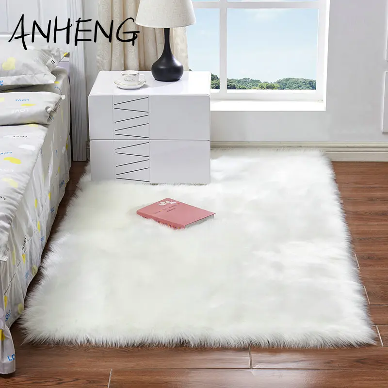 

Rectangle Super Soft Rugs Long Autumn Winter Plush Imitation Blanket For Bedroom Bookroom Sofa Floor Shaggy Silky Carpet