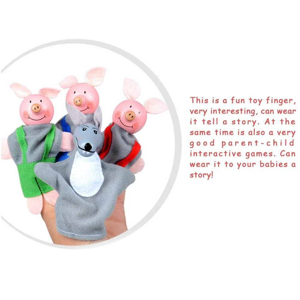 4PCS Finger Three Little Pigs And Wolf Mini Plush Baby Toy kids Puppets Educational Story Hand Puppet Cloth Doll Toys #40 | Игрушки и